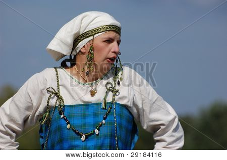 KIEV, UKRAINE - SEP 19: Participant  Festivale of medieval costume wears historical costume Sep 19, 2010 in Kiev, Ukraine