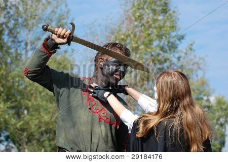 KIEV, UKRAINE - SEP 19: Participant  Festivale of medieval costume wears historical costume Sep 19, 2010 in Kiev, Ukraine