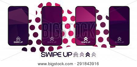 Triangular Polygonal Geometric Abstract Background With Swipe Up Icon. Bright Violet And Dark  Purpl