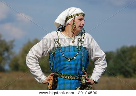 KIEV, UKRAINE - SEP 19: Participant of Festivale of medieval costume wears historical costume September 19, 2010 in Kiev, Ukraine