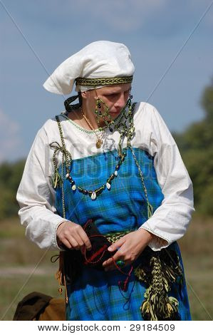 KIEV, UKRAINE - SEP 19: Participant of Festivale of medieval costume wears historical costume September 19, 2010 in Kiev, Ukraine
