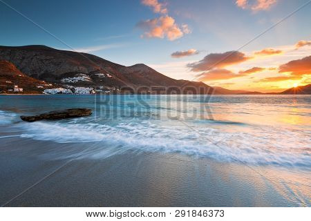 View Of Aegiali Village From A Nearby Beach, Amorgos Island, Greece.