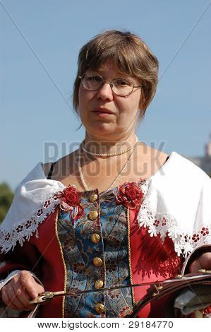 KIEV, UKRAINE - SEPT 19: Unidentified participant of Festivale of medieval costume wears historical costume Sep 19, 2010 in Kiev, Ukraine