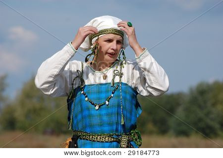KIEV, UKRAINE - SEPT 19: Unidentified participant of Festivale of medieval costume wears historical costume Sep 19, 2010 in Kiev, Ukraine