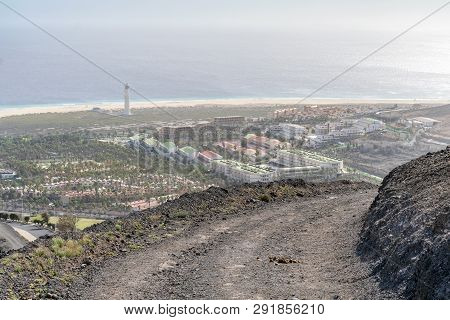 Dirt Path In Volcanic Mountains In Morro Jable, Fuerteventura, Canary Islands, Spain