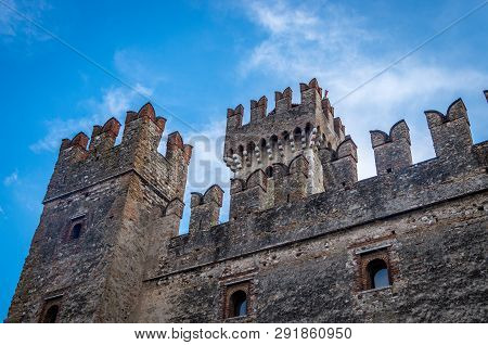 Rocca Scaligera Castle In Sirmione Town Near Garda Lake In Italy