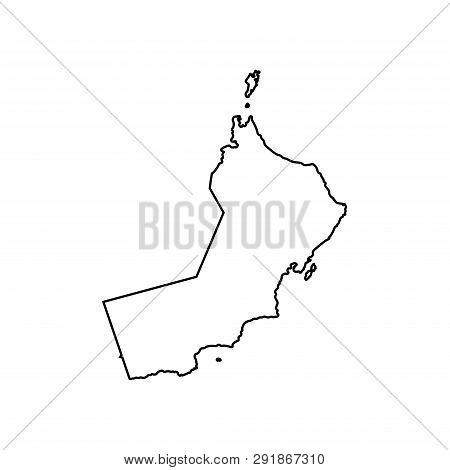 Vector Isolated Illustration Icon With Simplified Map Of Sultanate Of Oman. Black Line Silhouette, W