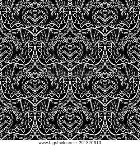 Lace Ethnic Style Seamless Pattern. Black And White Abstract Orn
