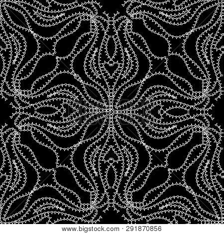 Lace Floral Seamless Pattern. Black And White Abstract Ornamenta