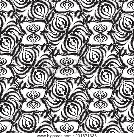 Floral  Vector Seamless Pattern. White Background With Black Abs