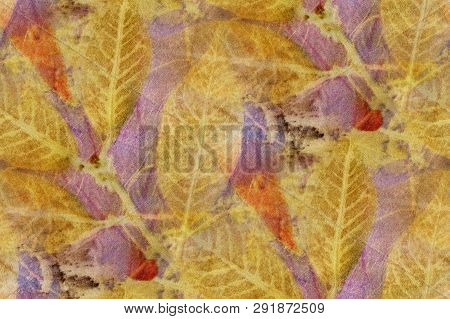 Seamless Botanical Print With Leaf Prints On Natural Silk. Hand-drawn Illustration.1