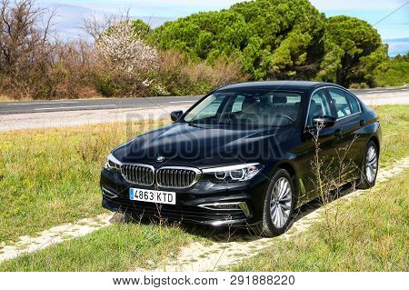 Pyrenees-orientales, France - March 9, 2019: Motor Car Bmw 520d (g30) At The Countryside.