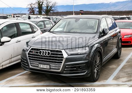 Geneva, Switzerland - March 10, 2019: Motor Car Audi Sq7 In The City Street.