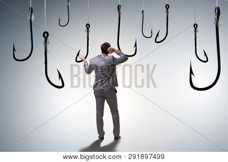 Businessman being tempted to bite the bait