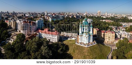Aerial Top View To St Andrew Church In Kiev