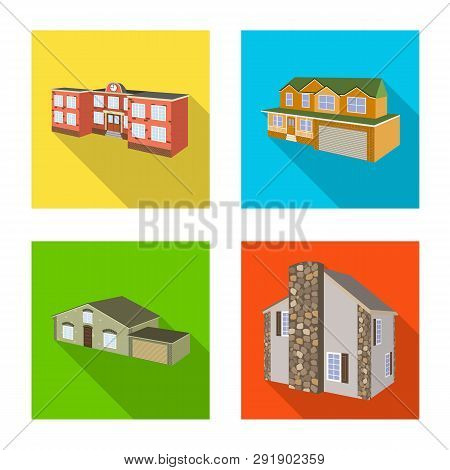 Vector Design Of Facade And Housing Sign. Collection Of Facade And Infrastructure Vector Icon For St