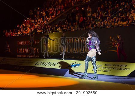 Kyiv, Ukraine - March 17, 2019:  Nk (nastya Kamenskykh) Performs With Gymnasts At Gala Concert Of De