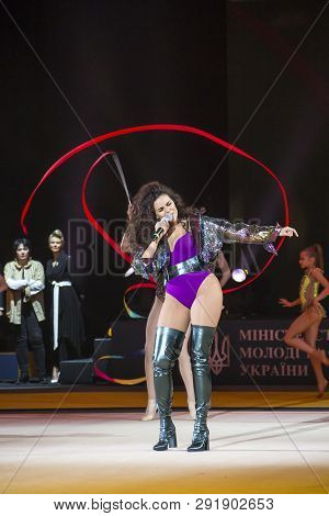 Kyiv, Ukraine - March 17, 2019:  Nk (nastya Kamenskykh) Performs With Gymnasts At Gala Concert Of De