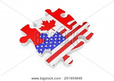 Usa And Canada Cooperation Puzzle As Flags On A White Background. 3d Rendering