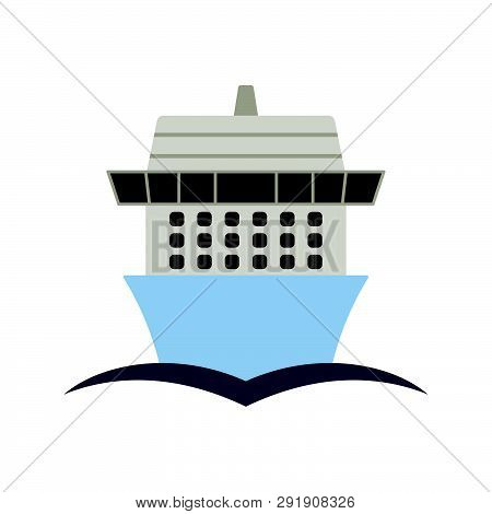 Cruise Liner Icon Front View. Flat Color Design. Vector Illustration.