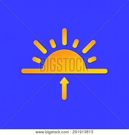 Sunrise Weather Forecast Info Icon. Sun And Arrow Symbol Paper Cut Style On Blue. Climate Weather El