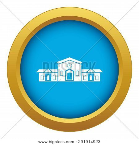 Railway Station Building Icon Blue Isolated On White Background For Any Design