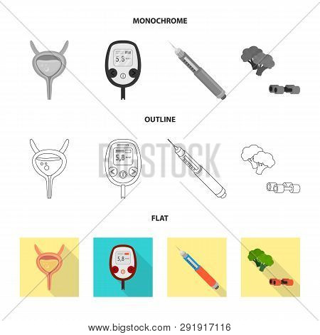 Vector Illustration Of Diet And Treatment  Sign. Collection Of Diet And Medicine Stock Symbol For We