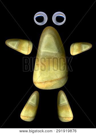 Figures Laid Out By Children From Multi-colored Pebbles. Figure From Multi-colored Stones. Stone Fig