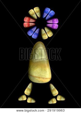 Figures Laid Out By Children From Multi-colored Pebbles. Figure From Multi-colored Stones. Stone Fig