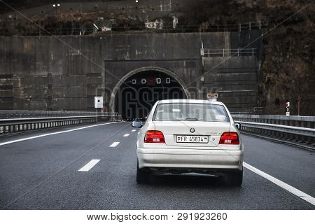 Vaud, Switzerland - March 13, 2019: White Motor Car Bmw 525d (e39) At The Interurban Road.