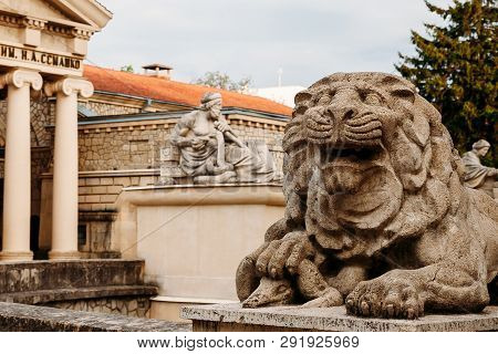 Yessentuki, Stavropol Territory / Russia - May 14, 2018: Semashko Mud Baths. Statue Lion