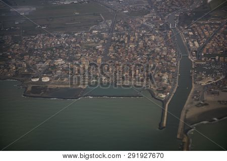 Fiumicino. Italy- March 08; 2019: View Of The City Of Fiumicino From The Aircraft