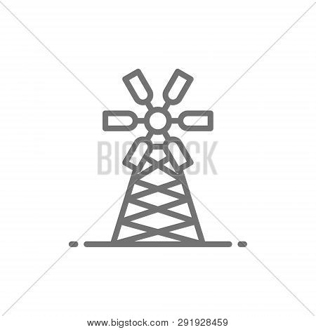 Mill, Millwheel, Watermill, Agriculture, Farming Line Icon.