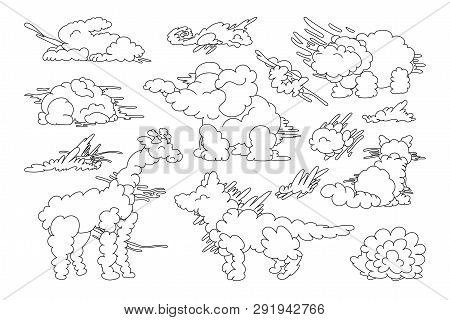 Vector Animal Shaped Cloud. Black White Linear Set