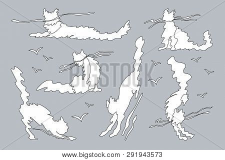 Vector Animal Shaped Cloud. Cartoon Linear Set