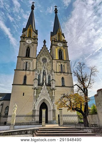 Church Of The Admont Abbey In The Neo-gothic Style On A Sunny Autumn Day. Town Of Admont, Ennstal Al