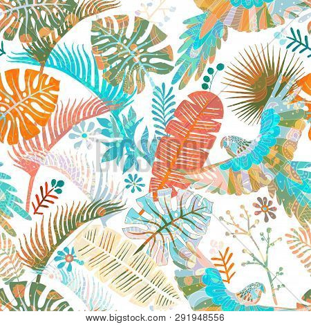 Jacobean Seamless Pattern. Flowers Background, Ethnic Style. Stylized Climbing Flowers. Decorative O