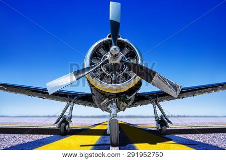 Sports Plane On A Runway Waiting For Take Off