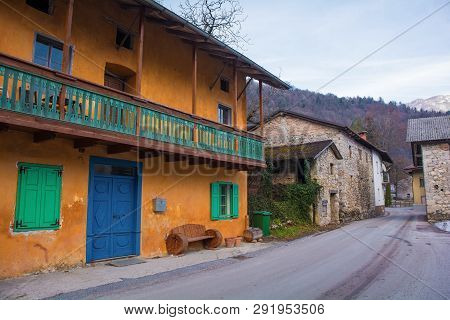 Buildings In The Village Of Kamno, Located Between Tolmin And Kobarid In Littoral Or Primorska Regio
