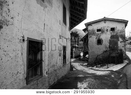 Buildings In The Village Of Kamno, Located Between Tolmin And Kobarid In Littoral Or Primorska Regio