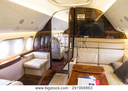 Luxury Interior Of Genuine Leather In The Modern Business Jet