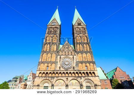 Bremen Cathedral Or Bremer Dom Is A Church Dedicated To St. Peter In The Market Square In Bremen, Ge