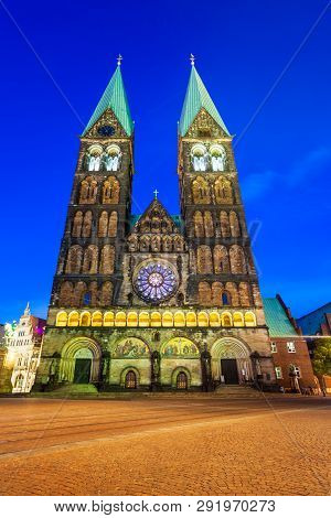 Bremen Cathedral Or Bremer Dom Is A Church Dedicated To St. Peter In The Market Square In Bremen, Ge