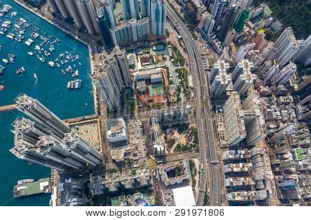 Shau Kei Wan, Hong Kong 19 March 2019: Top down view of Hong Kong city