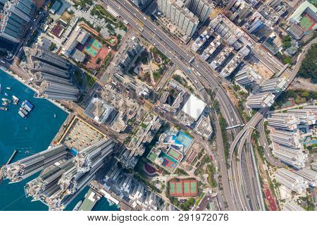 Shau Kei Wan, Hong Kong 19 March 2019: Top down view of Hong Kong city