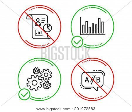 Do Or Stop. Bar Diagram, Report And Cogwheel Icons Simple Set. Ab Testing Sign. Statistics Infochart