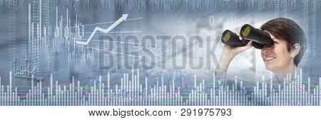 Investor woman with binoculars