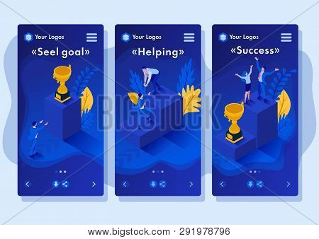 Isometric Template App Start To Grow And Succeed Right Now, Business Concept, Smartphone Apps.