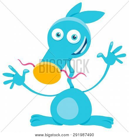 Cartoon Illustration Of Cute Blue Fantasy Or Fairy Tale Character