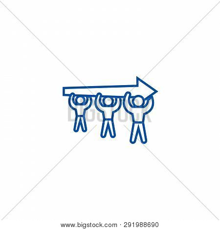 Human Resources Power, Men With Arrow Line Icon Concept. Human Resources Power, Men With Arrow Flat 